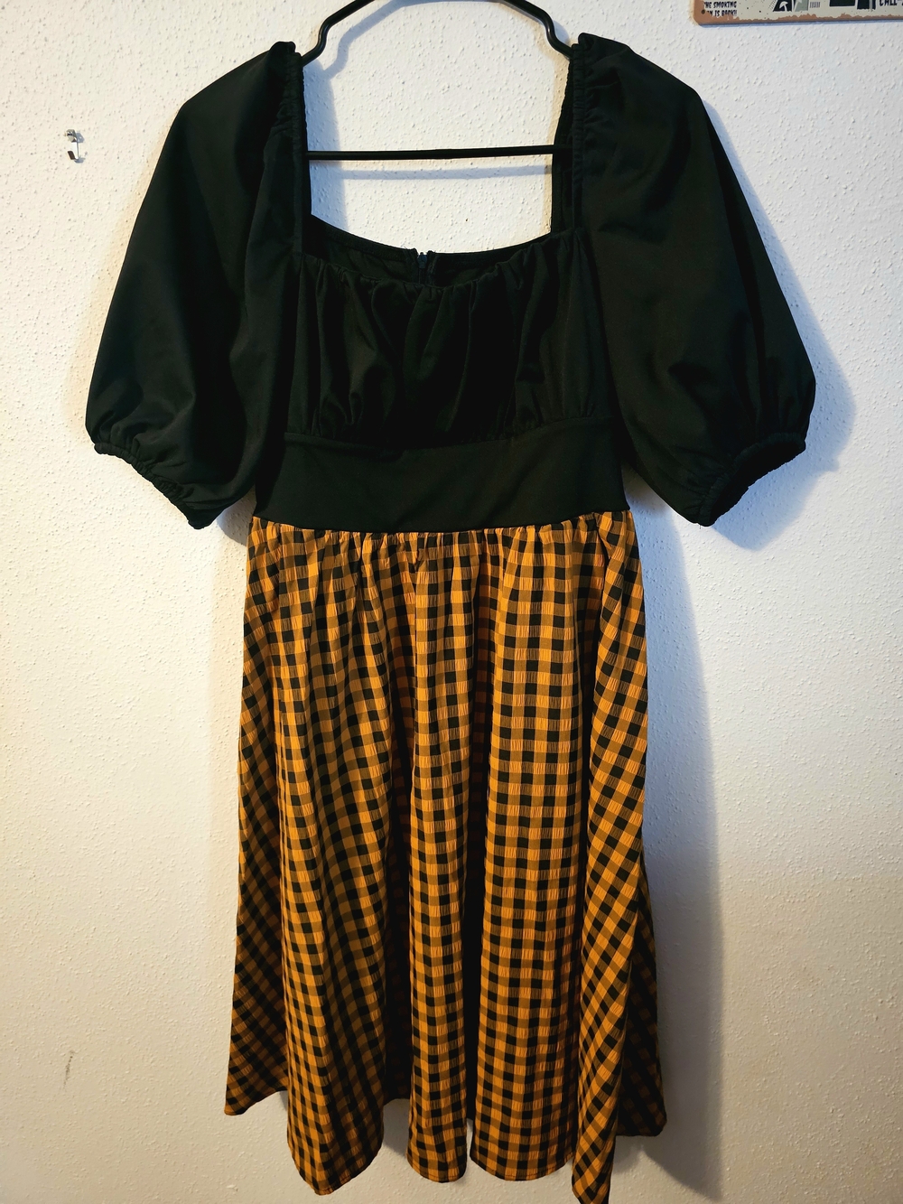 Black and Orange Gingham Dress — Size Large